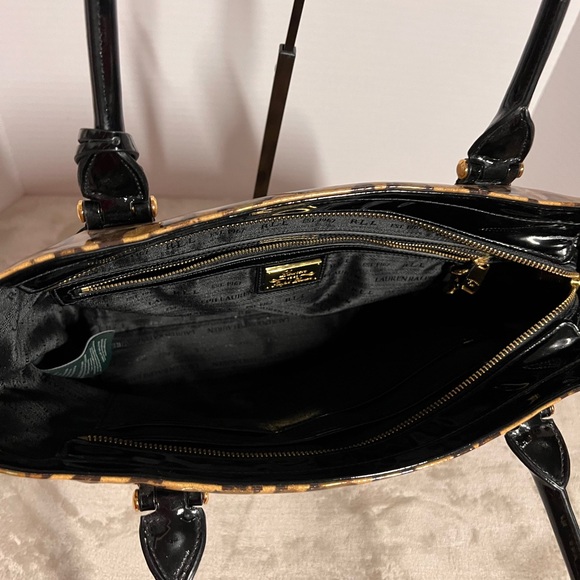 Lauren Ralph Lauren Leopard Print Tote with Black Patent Leather. - Picture 5 of 13
